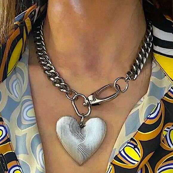 Handmade Silver Oversized Heart Necklace - Picture 2 of 7